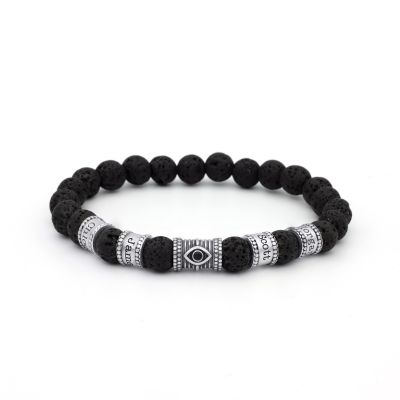 Bracelet Pierre de Lave Prénom avec Œil du Mal pour Homme