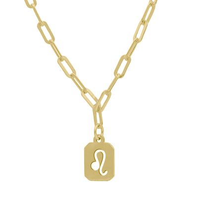 Collier Lion - Signe du Zodiaque avec Chaîne à Trombones [Vermeil 18ct]