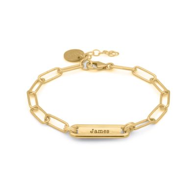 Bracelet Barre Gravée à Chaîne Trombone [Vermeil 18ct]