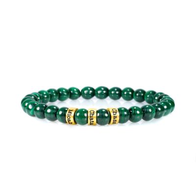 Bracelet Malachite avec Prénom pour Femme - Vermeil 18ct
