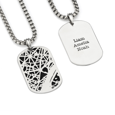 Kaart Silhouet Ketting Voor Mannen -  Sterling Zilver