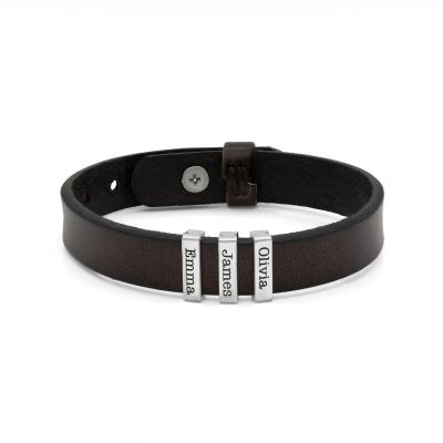 Viaje del Trotamundos - Pulsera con Nombre para Hombre - Cuero Marrón Oscuro
