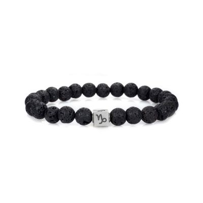 Zodiac Black Lava Stone Men Bracelet - Sterling Silver