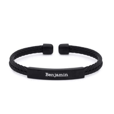 Dark Engraved Cable Cuff for Men - Stainless Steel