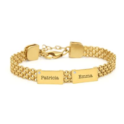 Milanaise Armband mit Gravur und Diamanten [750er Gold Vermeil]