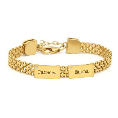 Bracelet Maille Emma en Diamant avec Prénoms [Plaqué Or 18ct]