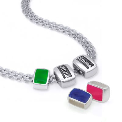 Emily Milanese Name Necklace with Green Charm [Sterling Silver]