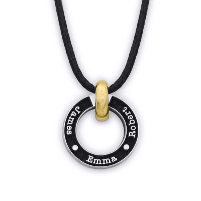 Mutterkreis Kette mit Namen [750er Gold Vermeil / schwarze Kordel]