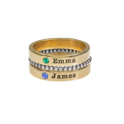 Ensemble de Bagues avec Prénoms et Pierres de Naissance [Plaqué Or 18ct]