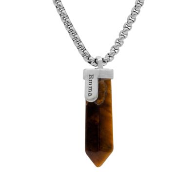 Collana da Uomo in Pietra Occhio di Tigre Marrone con Nome - Argento 925