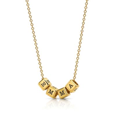 Collier Cube avec Initiales - Plaqué Or 18ct