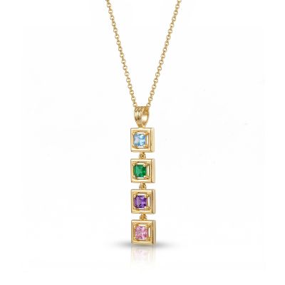Collier Éblouissant avec Pierres de Naissance Carrées - Vermeil 18ct