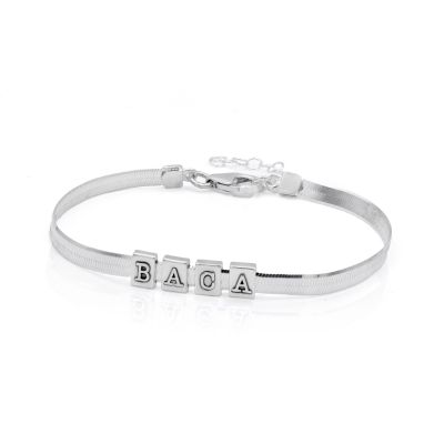 Initial Silhouette Herringbone Bracelet [Sterling Silver]