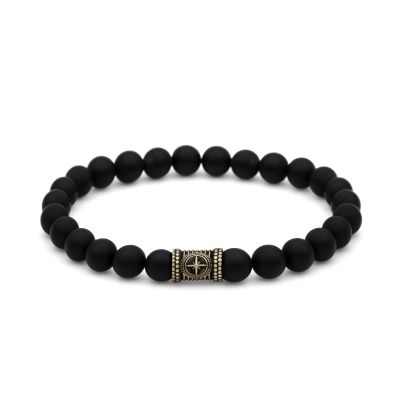 Black Onyx Compass Men Bracelet - Vintage Yellow
