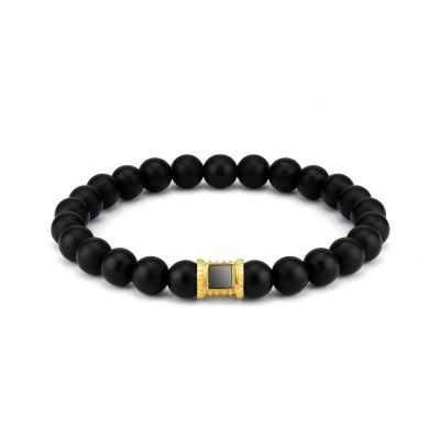 Herrenarmband aus schwarzem Onyx mit Nano-Bibel [Sterlingsilber]