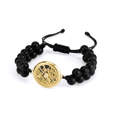 Black Onyx Silhouette Map Bracelet [14 Karat Gold]