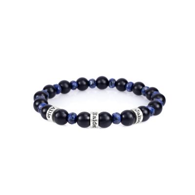 Bracelet Onyx et Lapis-Lazuli avec Noms - Argent 925