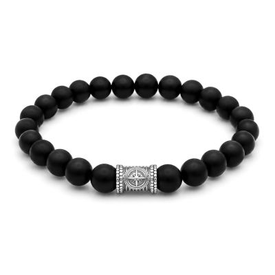 Compass Women Bracelet With Black Onyx Stones [Silver]
