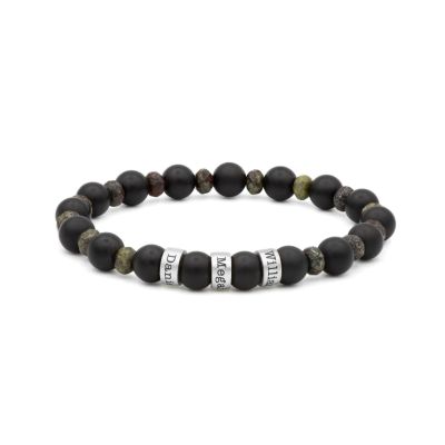 Namensarmband aus Onyx und Blutjaspis - Sterlingsilber