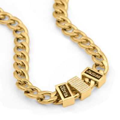 Collar con Nombre en Cadena Cubana y Colgante Pave [Bañado en Oro de 18K]