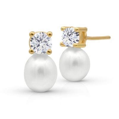 Mia Pearl Earrings With Crystal [18K Gold Plated]