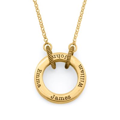 Collier Rolo Grand Cercle de Famille avec Prénoms [Plaqué Or 18ct]