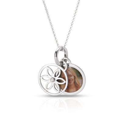 Diamond Blossom Photo Necklace [Sterling Silver]