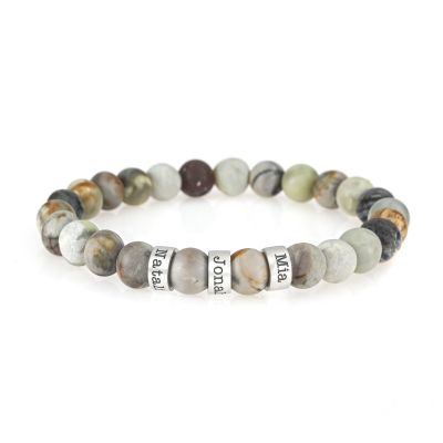 Bracelet Jaspe Picasso avec Prénoms pour Homme [Argent 925]