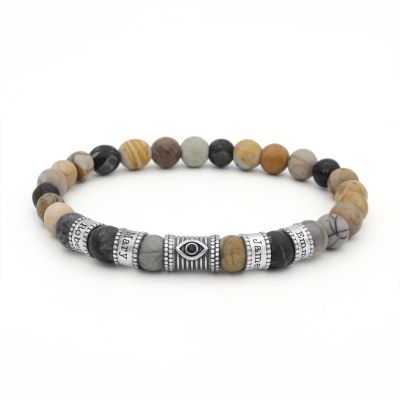 Bracelet Jaspe Picasso Prénom avec Œil du Mal pour Homme