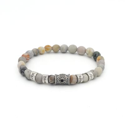 Picasso Jaspis Hamsa Armband mit Gravur für Damen [Sterlingsilber]