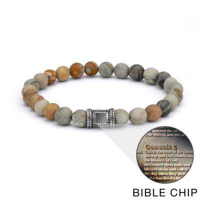 Bracelet Homme en Jaspe Picasso avec Nano Bible