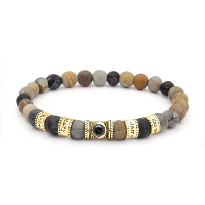 Picasso Jasper Men Name Bracelet with 1 ct Diamond [18K Gold Vermeil]
