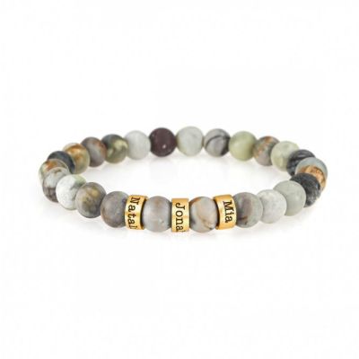 Herrenarmband aus Picasso Jaspis mit Gravur - 750er Gold Vermeil