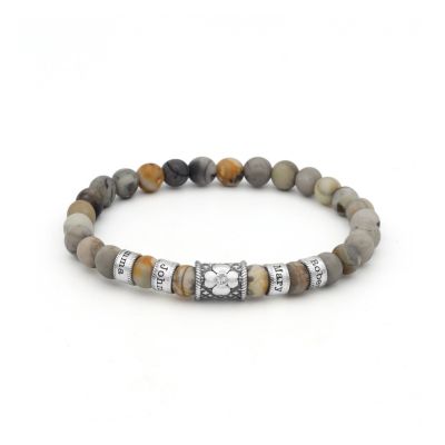 Pulsera Personalizada de Jaspe Picasso con Tulipán para Mujeres - Piedra Blanca [Plata de Ley]