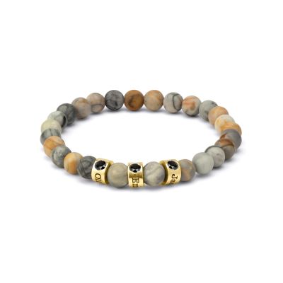 Picasso Jasper Men Name Bracelet with 0.20 ct Black Diamonds [18K Gold Vermeil]