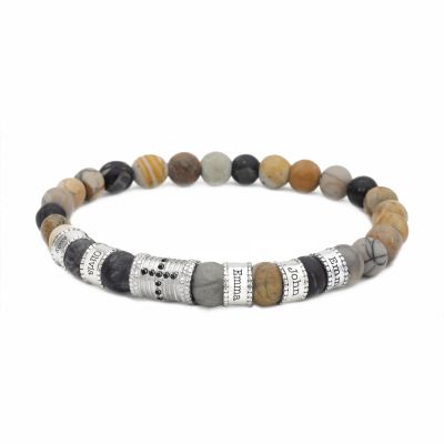 Diamond Cross Bracelet With Picasso Jasper Stones [Sterling Silver]