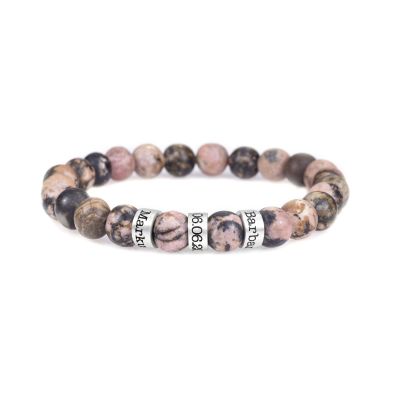 Armband aus pinkem Jaspis mit Gravur für Damen [Sterlingsilber]