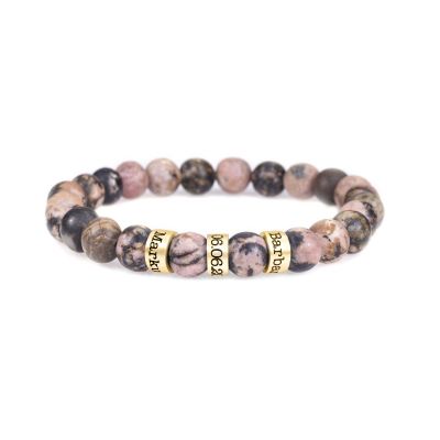 Pulsera de Jaspe Rosa con Nombre para Mujer [Bañada en Oro Vermeil de 18K]