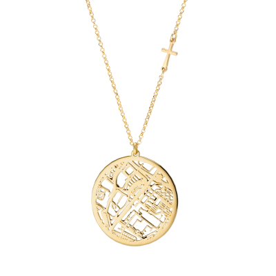Beliebter Ort Karten Kette mit Kreuz an der Seite [750er vergoldet]