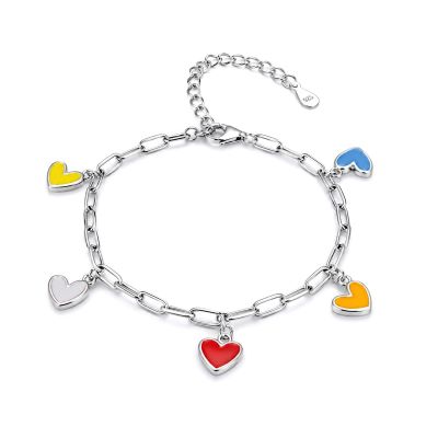 Rainbow Hearts Paperclip Bracelet [Sterling Silver]
