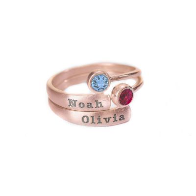 Anelli Raggi di Luce con Nome e Pietra di Nascita [Placcato Oro Rosa 18kt]
