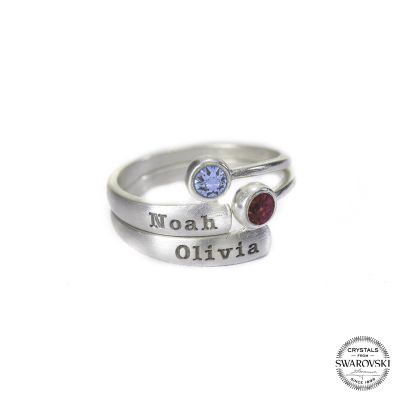 Bague Rayons de Lumière avec Pierres de Naissance et Noms [Argent 925]