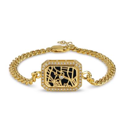 Signature Spot Diamond Map Men Bracelet with Cuban Chain [18K Gold Plated]