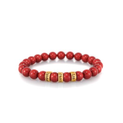 Bracciale da Donna con Nome in Rilassante Giada Rossa [Placcato Oro 18kt]