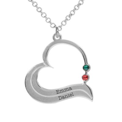 Collier du Coeur Résilient avec Pierre de Naissance et Noms [Argent 925] 