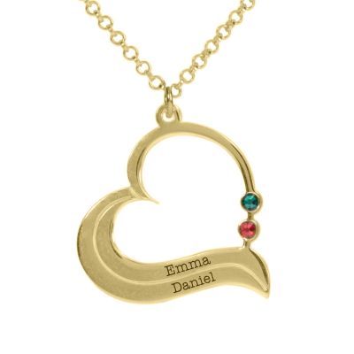 Collier du Coeur Résilient avec Pierre de Naissance et Noms [Plaqué Or 18ct]