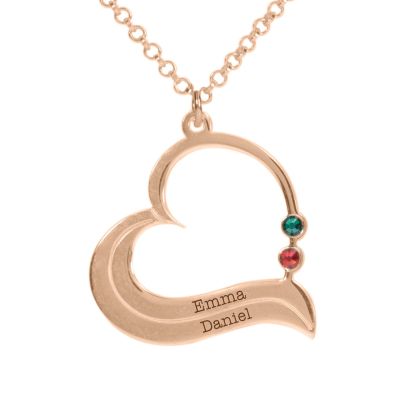 Collier du Coeur Résilient avec Pierre de Naissance et Noms [Plaqué Or Rose 18ct]