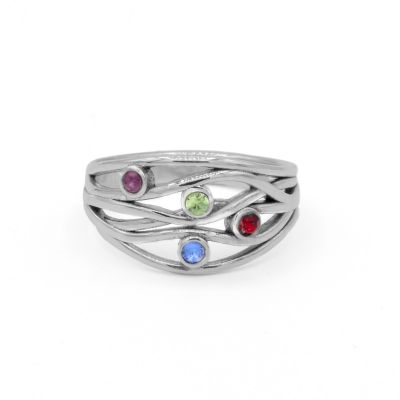 Bague de Pierre de Naissance Vagues de l'Océan [Argent 925]