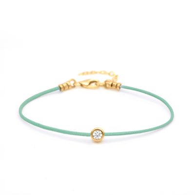 Scarlet Diamond Bracelet - Green Cord [14 Karat Gold]