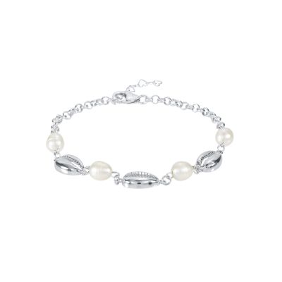 Oceaan Geest Parel Enkelbandje - 3 Schelpen [Sterling Zilver]